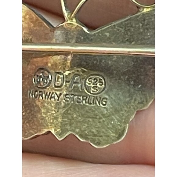 Vintage D-A David Andersen Norway Red Sterling 925 Silver Butterfly Pin Brooch - Picture 4 of 14